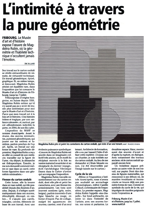 Critique de l'exposition solo de Magdolna Rubin dans l'édition du 2 May 2013 de La Gruyère